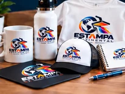 Mug, botella, gorra, libreta y mousepad con el logo de Estampa Continental